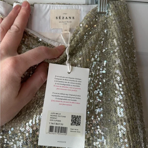 Sezane Malia Mini Skirt in Gold Sequins - Picture 7 of 7